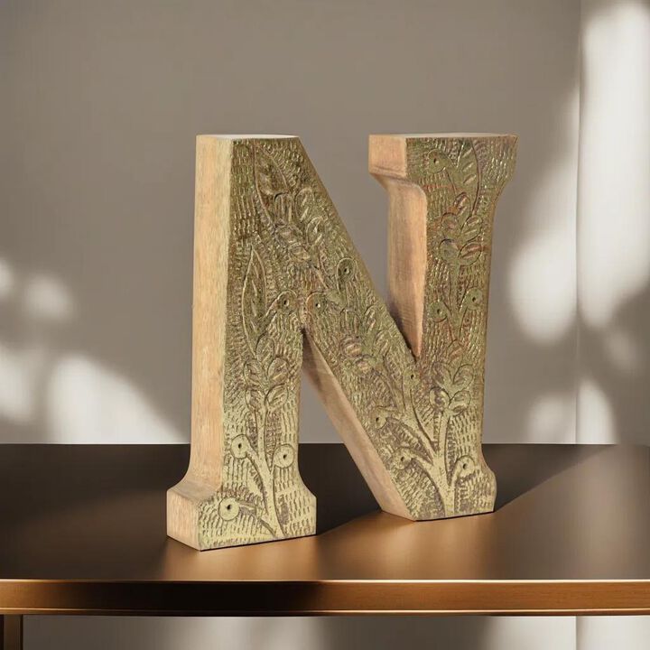 Vintage Natural Gold Handmade Eco-Friendly "N" Alphabet Letter Block For Wall Mount & Table Top Décor