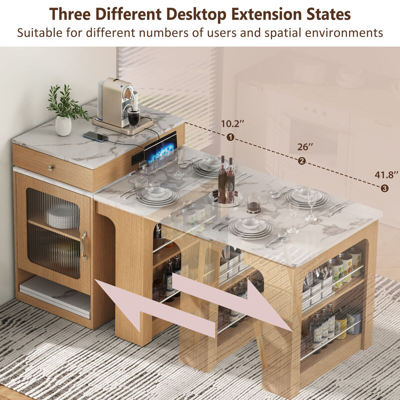 Merax Extendable Kitchen Island with Dining Table & Storage