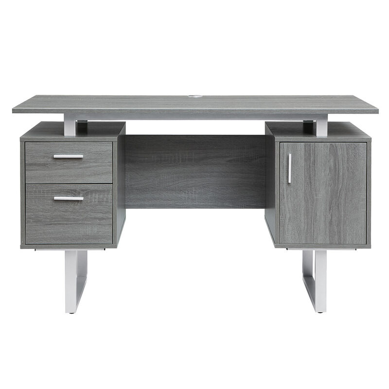 HomeRoots 51" Gray and Silver Wood and Steel Pedestal Executive Desk With Two Drawers image number 0