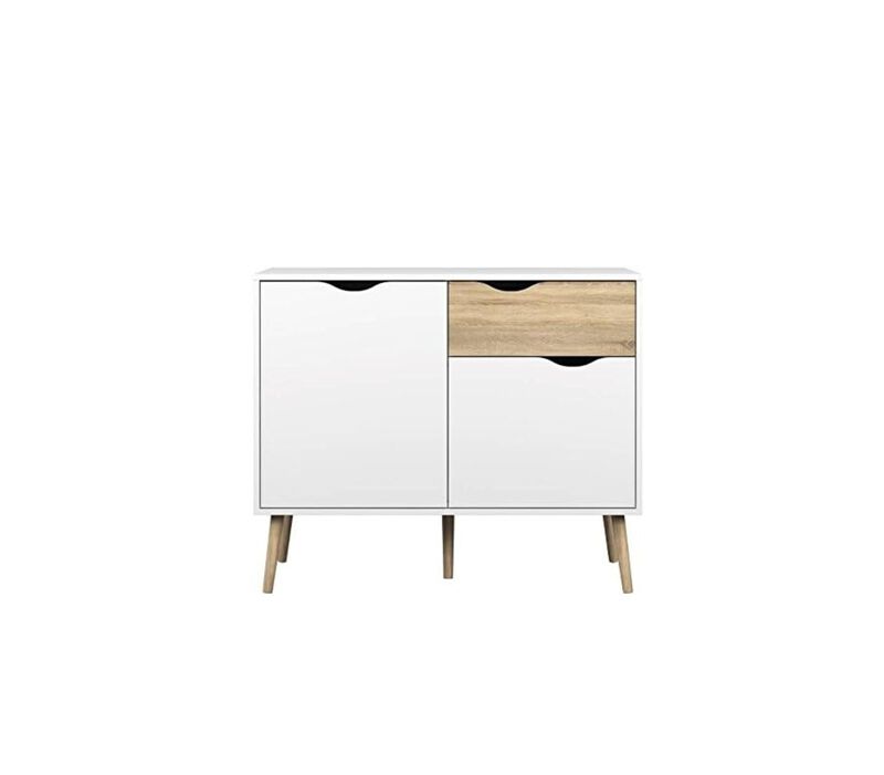 FurniFact White Sideboard with Drawer and Doors - Elegant White Storage Cabinet