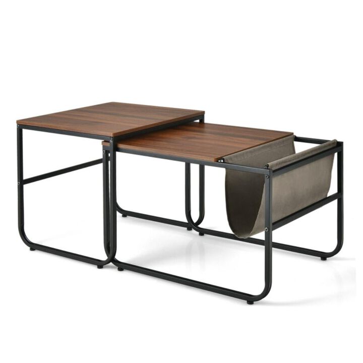 Hivvago Set of 2 Nesting Coffee Tables with Side Pocket for Living Room Bedroom