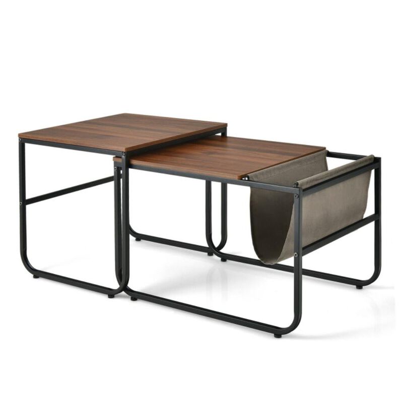 Hivvago Set of 2 Nesting Coffee Tables with Side Pocket for Living Room Bedroom