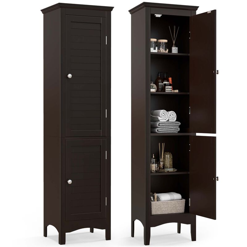 Costway Tall Bathroom Floor Cabinet Narrow Linen Tower with 2 Doors & Adjustable Shelf Grey