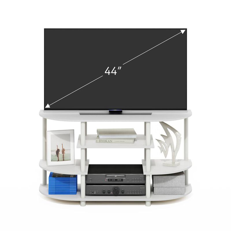 JAYA Simple Design Corner TV Stand, White/White