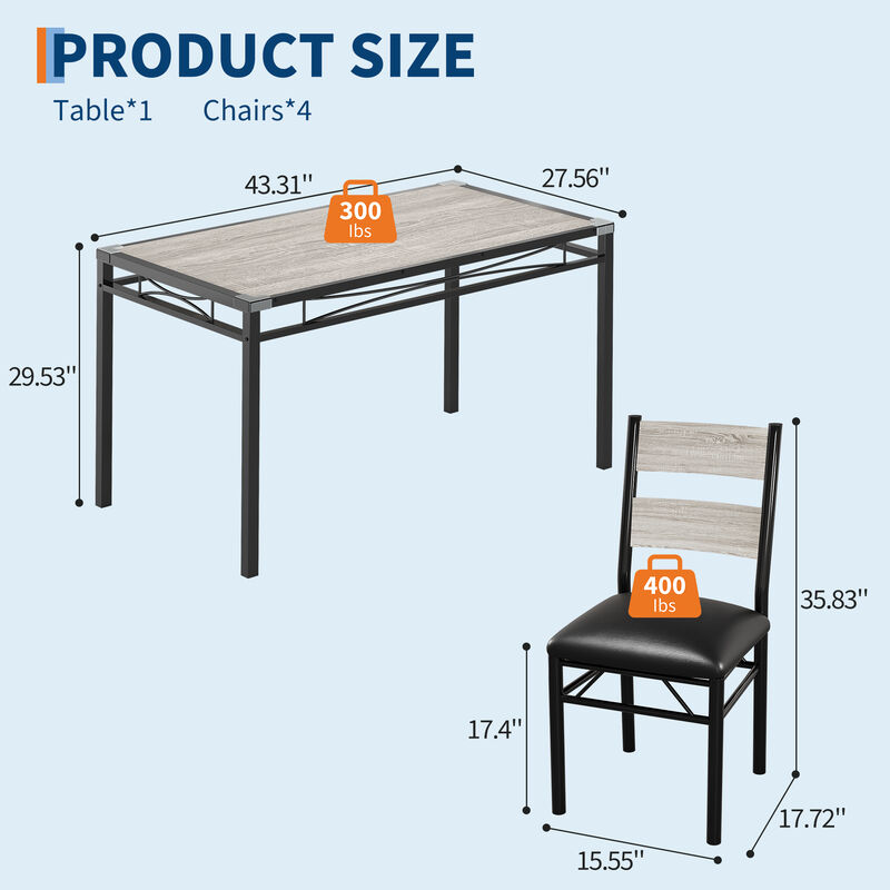 Space Saving 5-Piece Dining Table Set. Sturdy Wood Table & Padded Chairs with Corner Guards. Compact Design for Apartment Kitchen Breakfast Nook image number 5