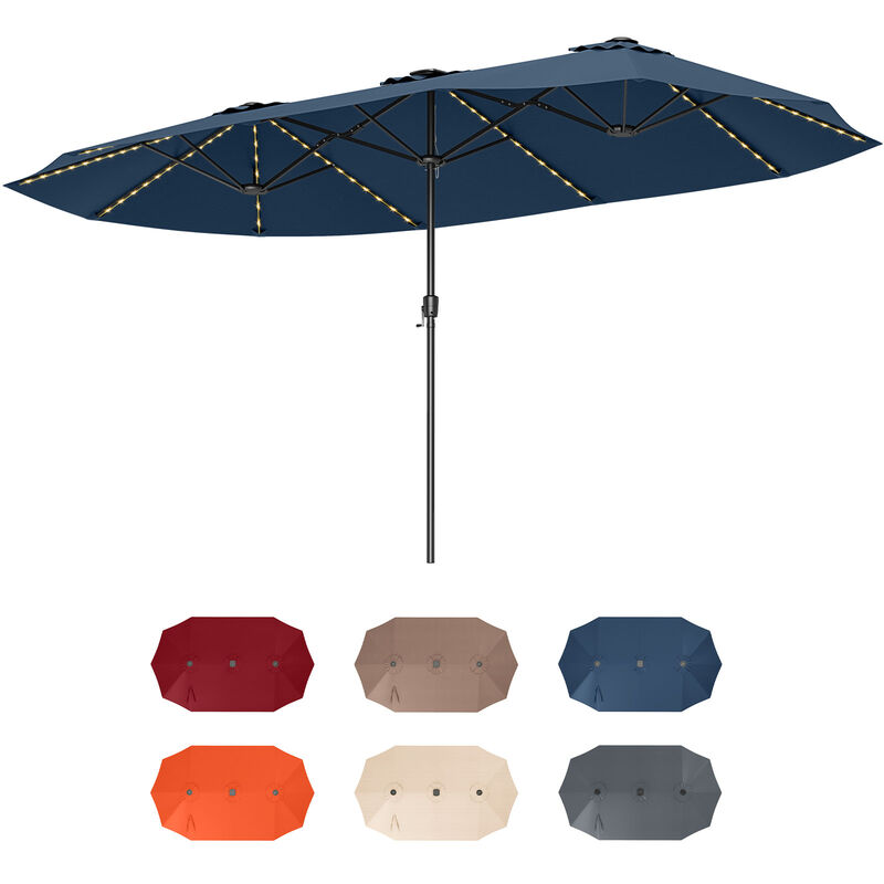 Extra-Large Patio Umbrella with LED Solar Lights and Crank Handle