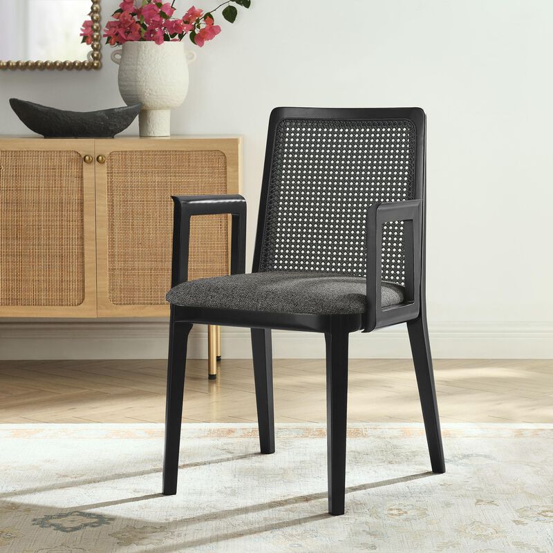 Modway Monarch Wood Dining Accent Armchair with Cane Back and Padded Seat in Black Black Gray image number 1