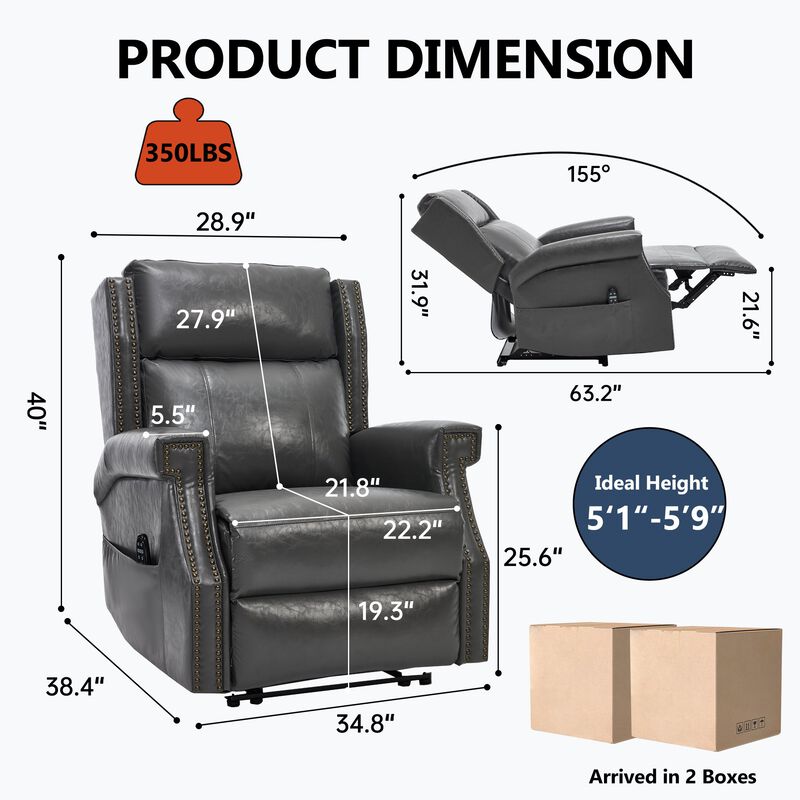 Manual Recliner Chair in Faux Leather for Living Room with Heavy Duty Motion Mechanism, 8 vibrating nodes and 3 massage modes image number 2