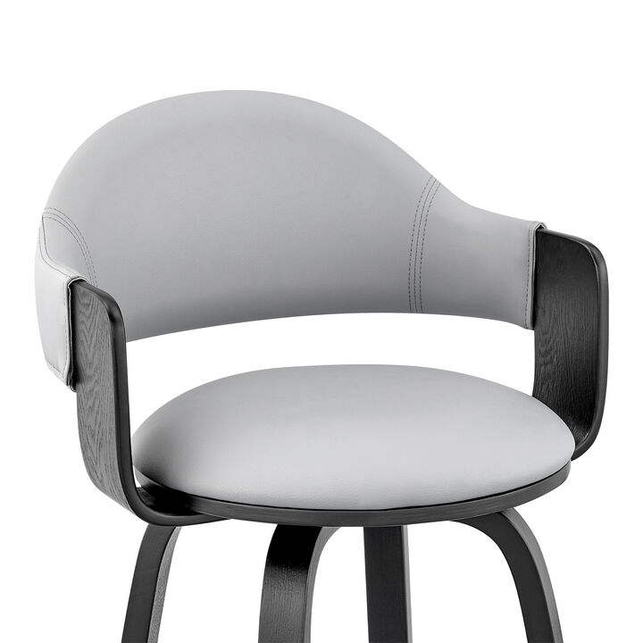 26 Inch Leatherette Barstool with Curved Back, Gray and Black - Benzara