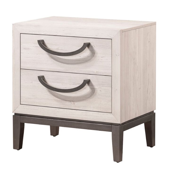 Vice 25 Inch Nightstand, Wood Frame, 2 Drawers, Metal Handles, Beige, Brown - Benzara