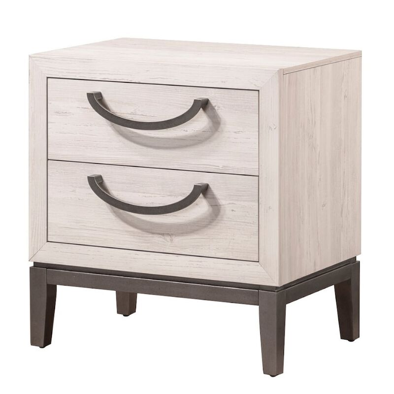 Vice 25 Inch Nightstand, Wood Frame, 2 Drawers, Metal Handles, Beige, Brown - Benzara
