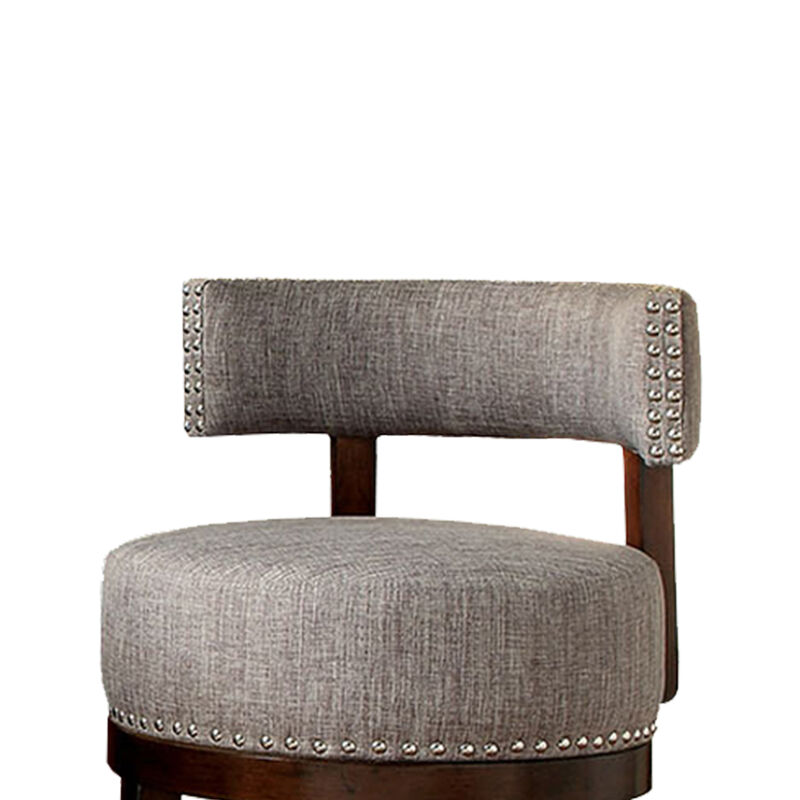 Swivel Barstool with Curved Open Low Back, Set of 2, Gray and Brown
