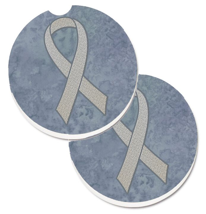 Caroline's Treasures Clear Ribbon For Lung Cancer Awareness Set of 2 Cup Holder Car Coasters AN1210CARC, 2.56, Multicolor