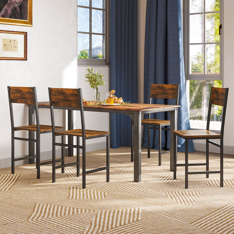 Set of 2 Industrial Side Chairs with Metal Legs and Angled Back for Kitchen or Dining