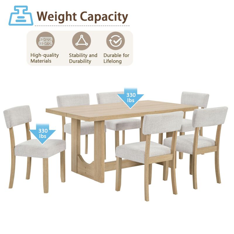 7 Piece Dining Table Set for 6, rectangular dining table set with 6 chairs, modern farmhouse kitchen dining table set, wood dining set image number 7