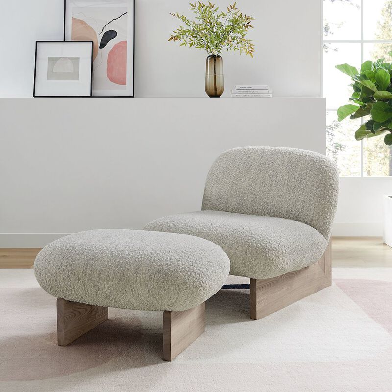 Loyal Boucle Fabric Accent Chair and Ottoman Set image number 8