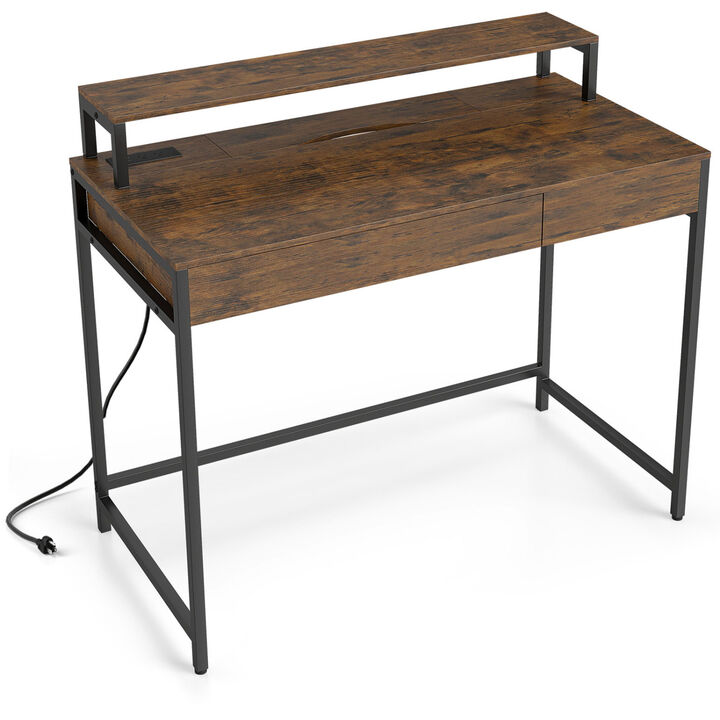 Space Saving Computer Desk with Adjustable Monitor Shelf and Multifunction Drawer Storage for Office