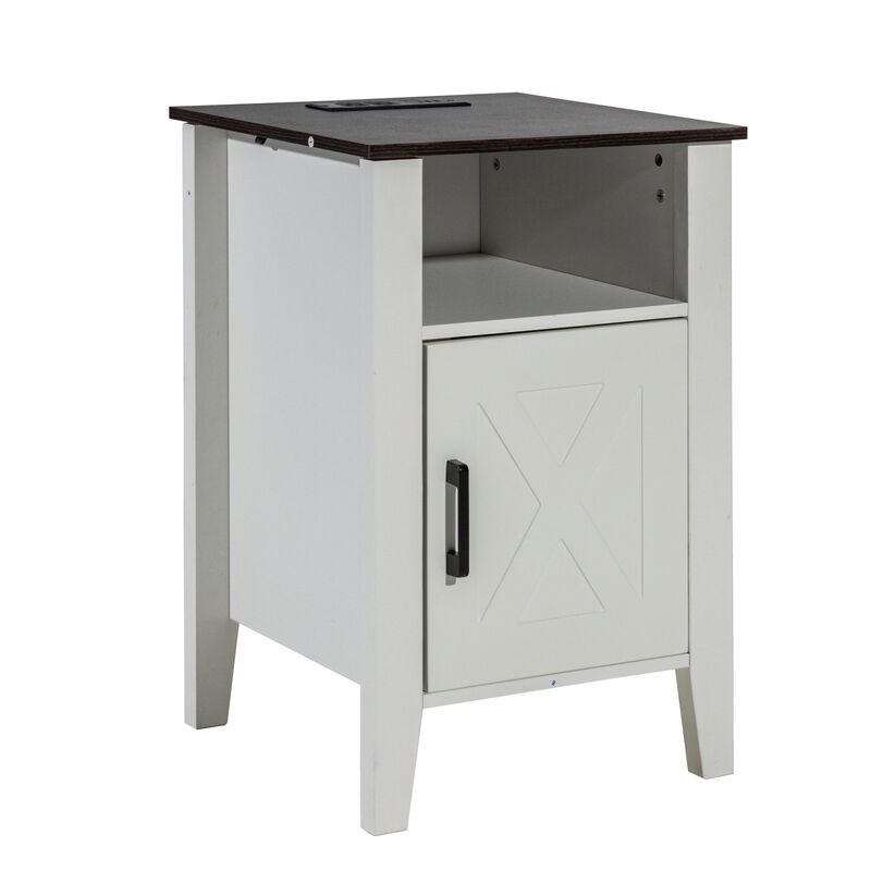 Set of 2 Farmhouse End Table With USB Ports and Outlets For Living Room