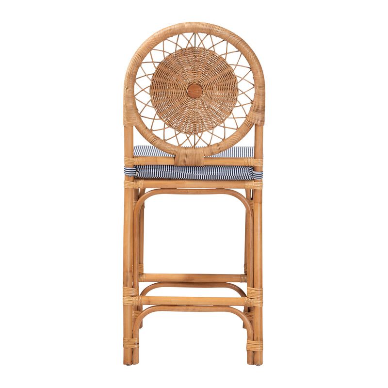 bali & pari Oberon Natural Rattan Counter Stool with Cushion - Handwoven Wicker Kitchen Island Seating with Sunburst Backrest image number 3