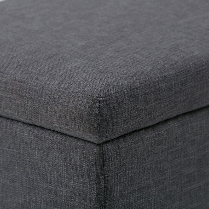 Avalon 48 inch Wide Contemporary Rectangle Storage Ottoman Bench in Slate Grey Linen Look Fabric, Assembled