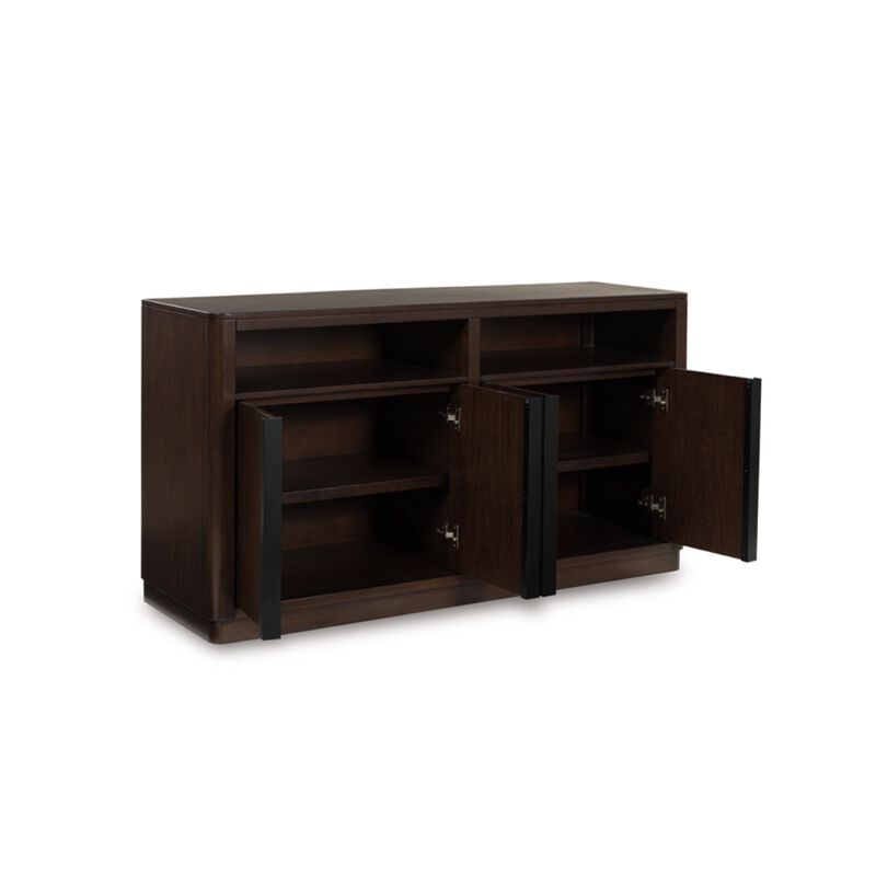 Dely Buffet Server, 4 Cabinet Doors w 2 Open Shelves, Dark Brown 60 Inch image number 3