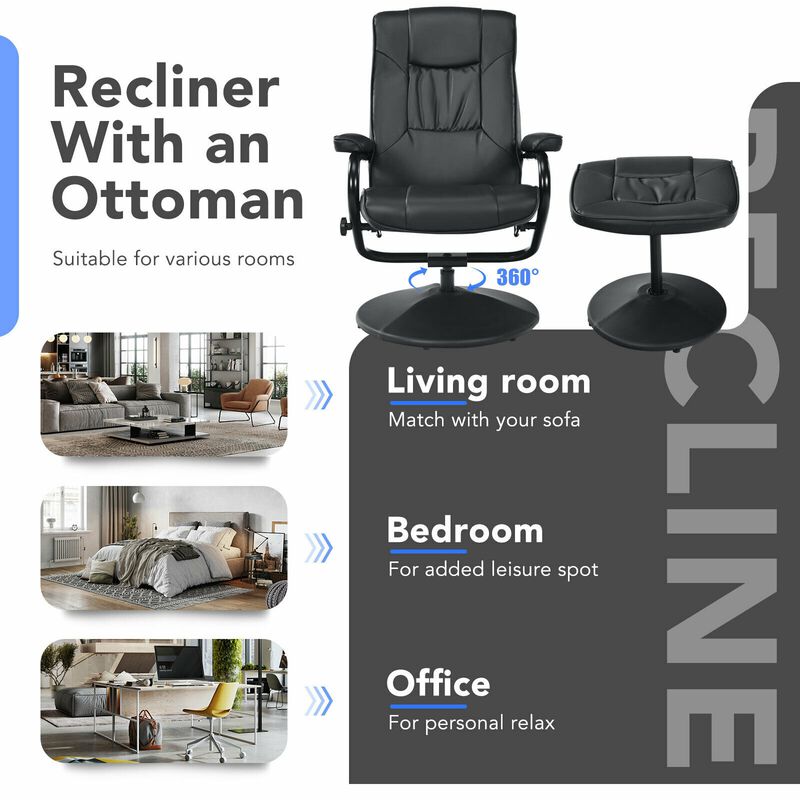 360&deg; PVC Leather Swivel Recliner Chair with Ottoman image number 2