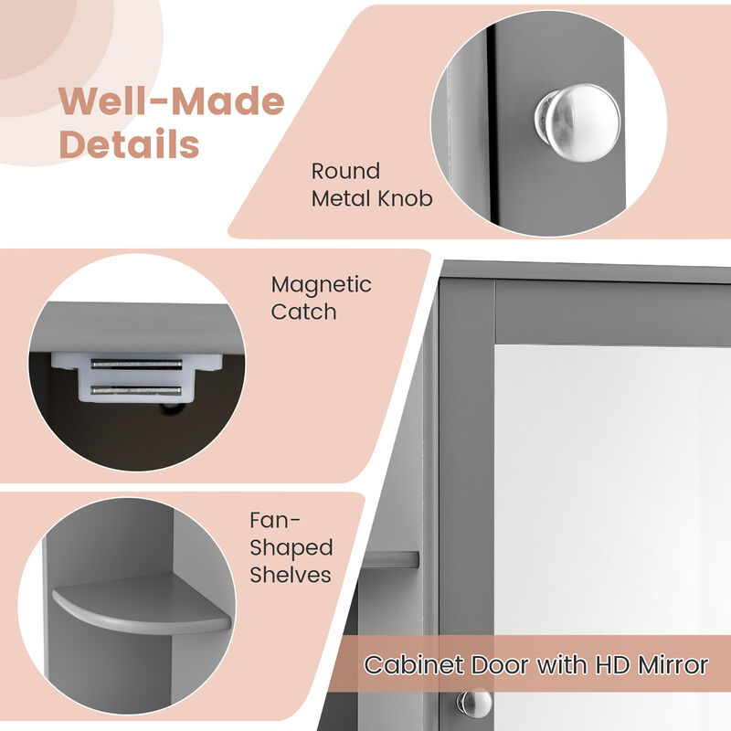 Costway Multipurpose Mount Wall Surface Bathroom Storage Cabinet Mirror White