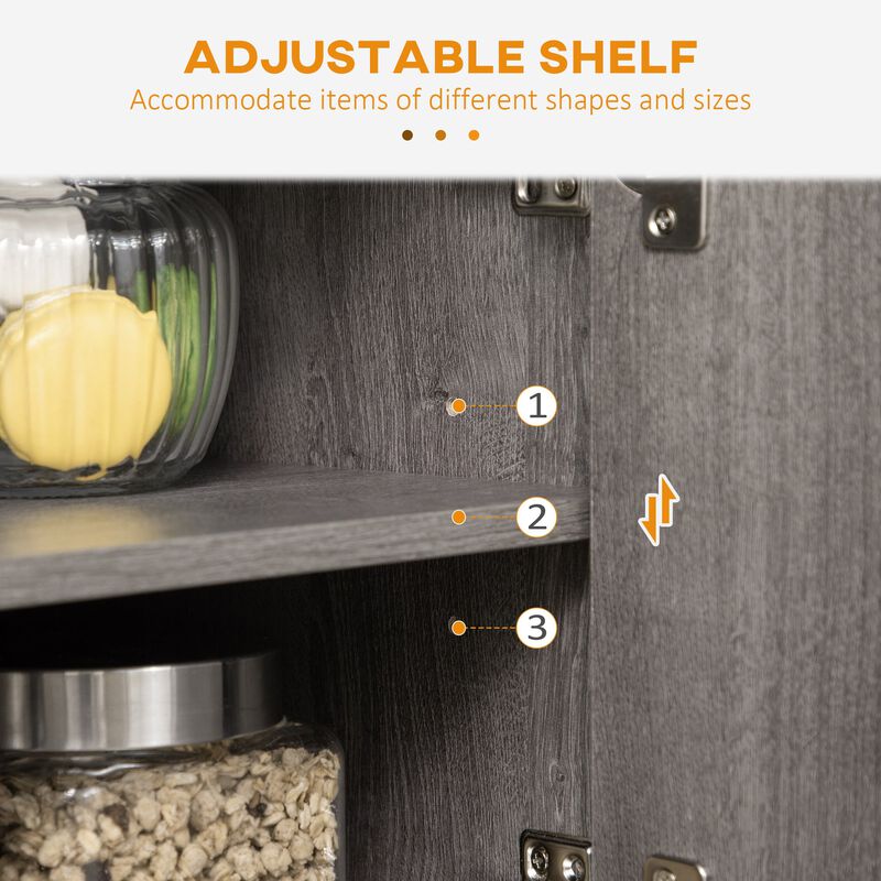 Buffet Cabinet, Sideboard Storage Cabinet with 9-Bottle Wine Rack and Adjustable Shelf for Home Bar, Distressed Grey image number 5