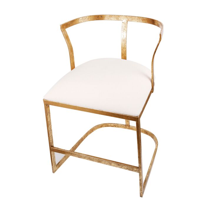 20 Inch Curved Accent Chair, Padded Seat, Open Metal Frame, Gold, White - Benzara