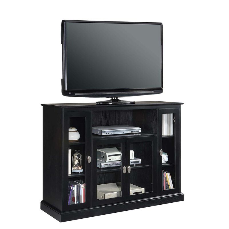 Convenience Concepts Summit Highboy TV Stand with Storage Cabinets and Shelves, Black Finish
