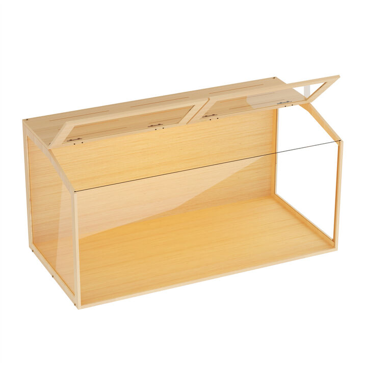 Wooden Hamster Cage Habitat with Storage Shelf Tempered Glass Panels, LED Light