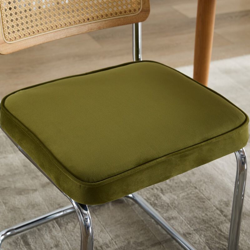 GOODSILO Mid-Century Modern Cantilever Dining Chairs with Velvet Upholstery and Hand-Woven Rattan Backs for Contemporary Kitchen Seating image number 9