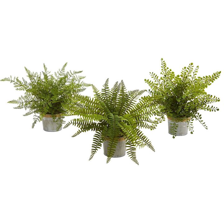 Nearly Natural 14-in Fern Pot (Set of 3)