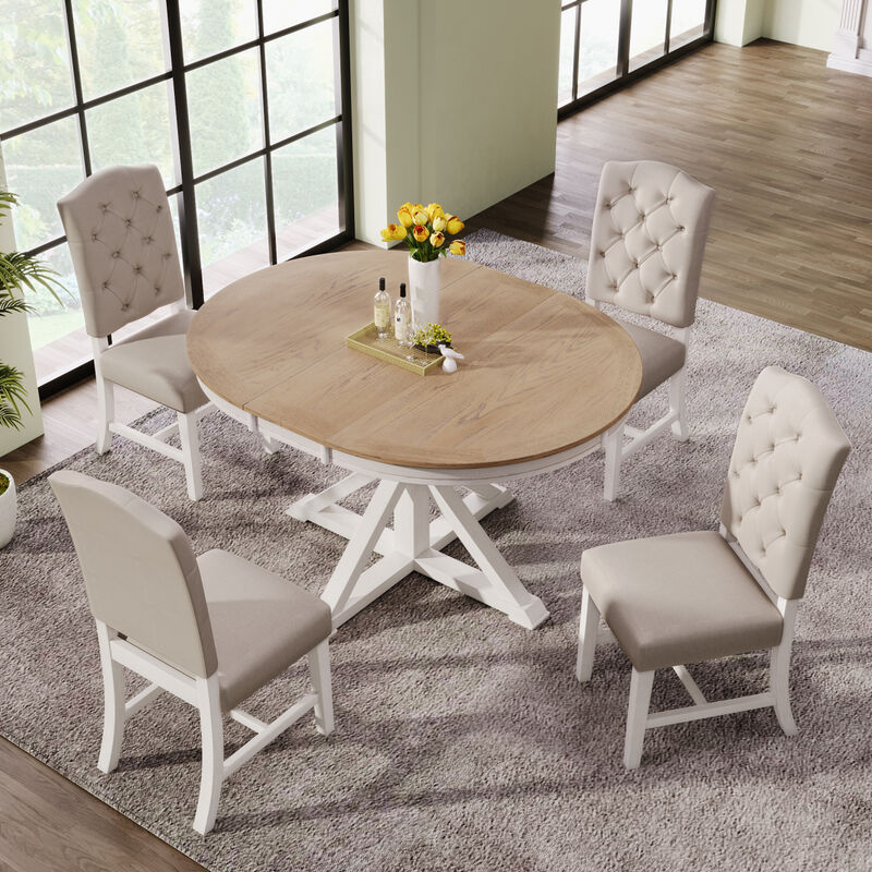 Streamdale Retro-Style Dining Set with Extendable Table & 4 Chairs
