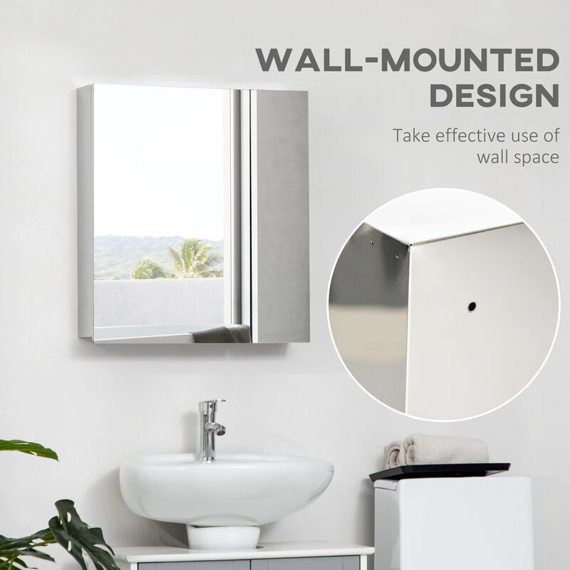 kleankin Bathroom Cabinet Wall Mounted Mirror Cabinet with Hinged Doors