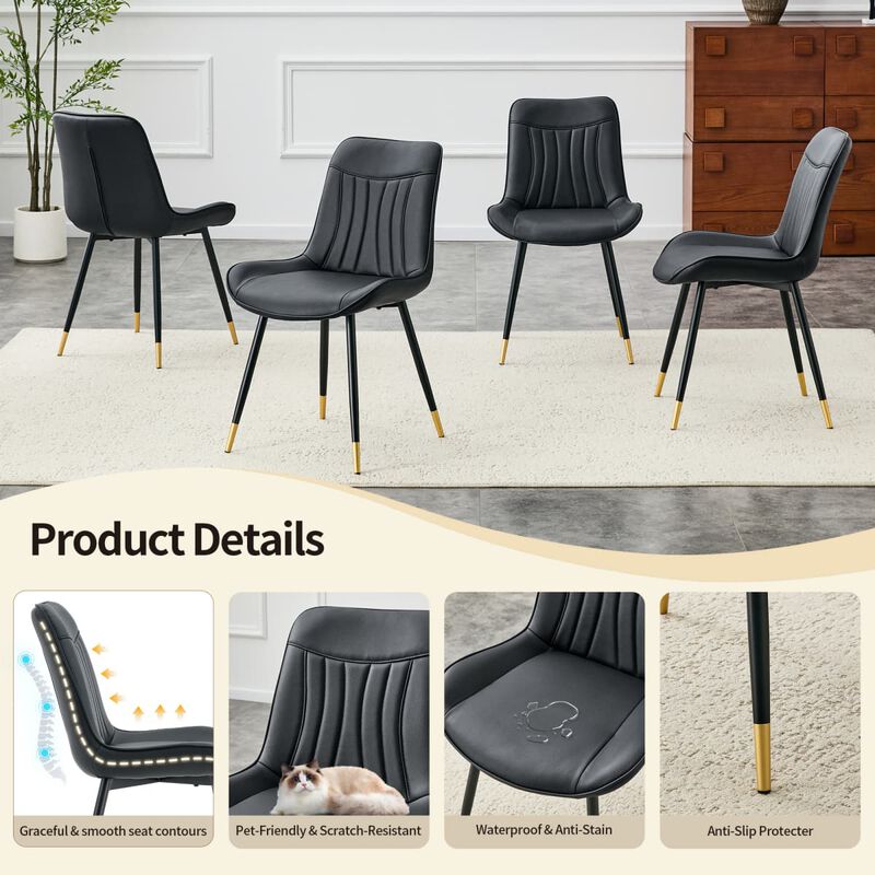 Set of 4 Dining Chairs PU Leather Side Dining Chairs with high back and stitched backrest Metal Leg Dining Chairs with leveling feet image number 6