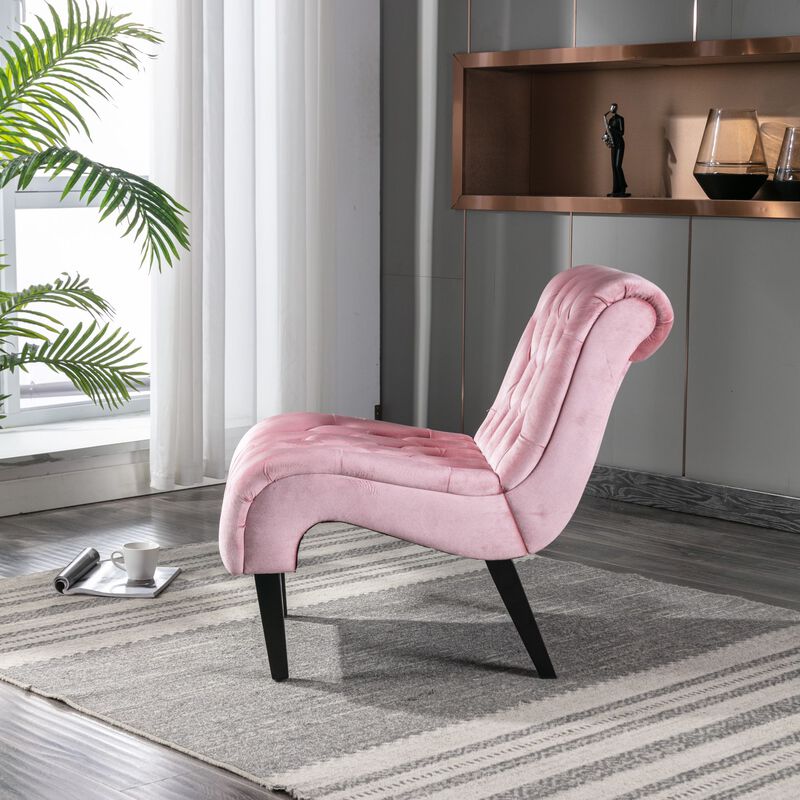 Modern Velvet Accent Chair, Armless Button Tufted Upholstered Barrel Chair with Wood Legs for Living Room, Bedroom, Office image number 2