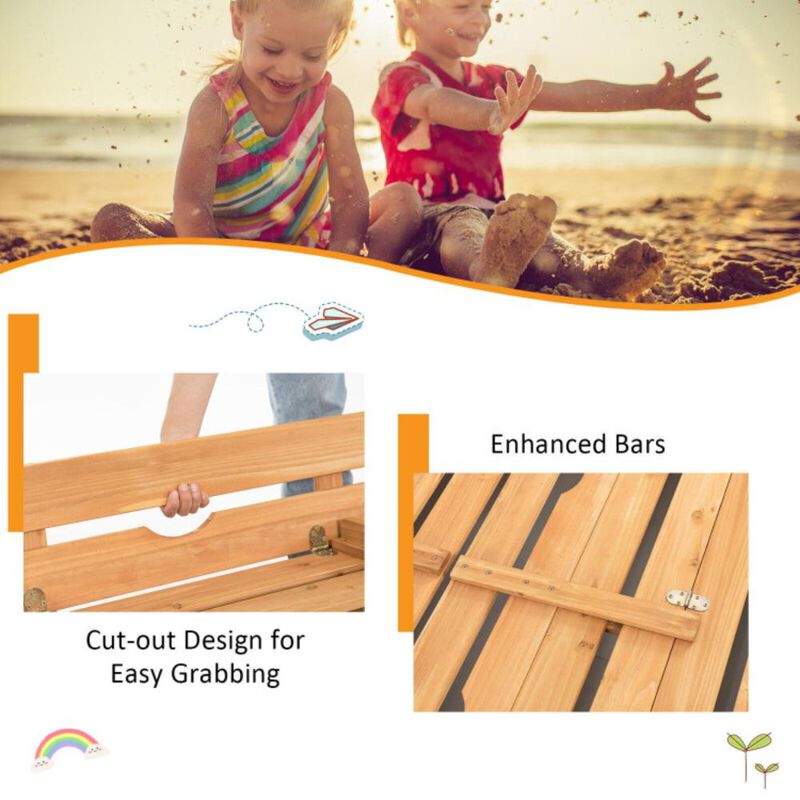 Hivvago Kids Wooden Sandbox with 2 Foldable Bench Seats