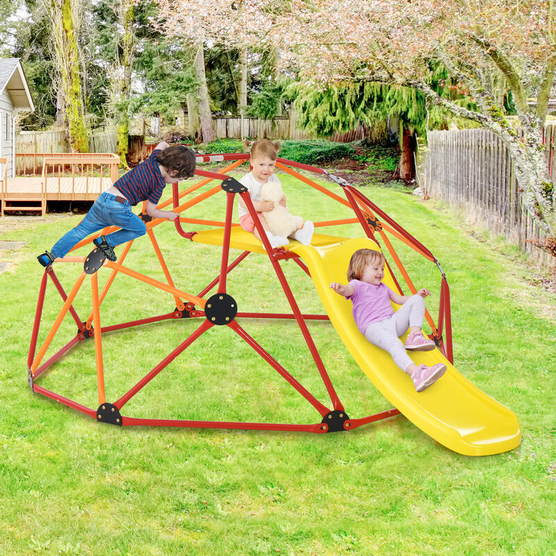 Kids Climbing Dome with Slide and Fabric Cushion for Garden Yard