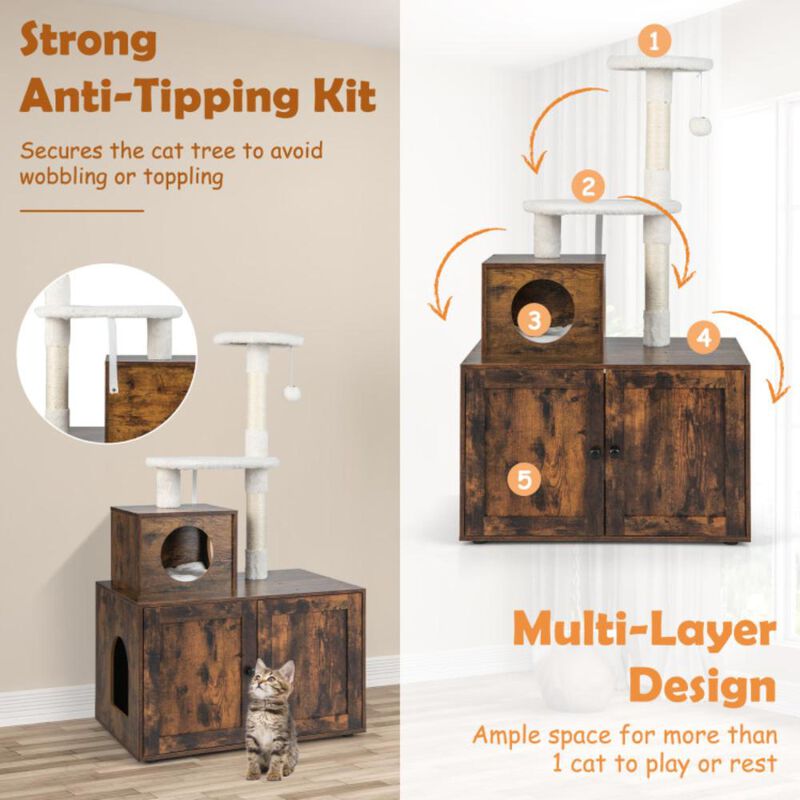 Hivvago Cat Tree with Litter Box Enclosure with Cat Condo