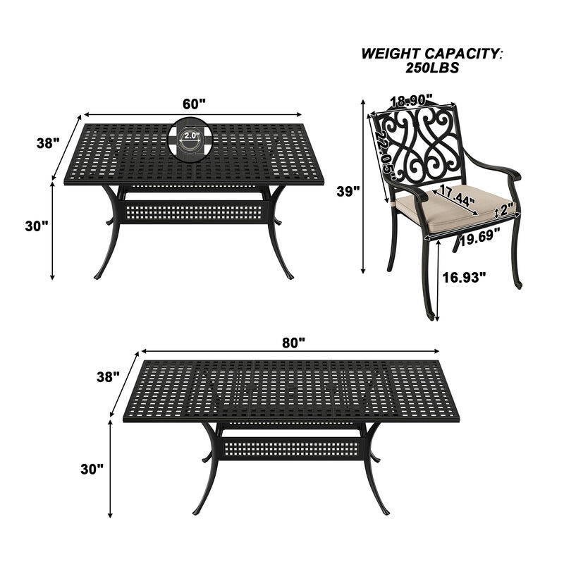 Mondawe 9 Piece Outdoor Dining Set Cast Aluminum with 1 Rectangle Expandable Table 8 Pieces Dining Chairs with Cushion Navy