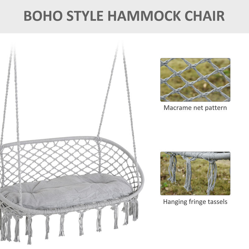 Hivvago 2-Person Macrame Hammock Chair with Cushion image number 3