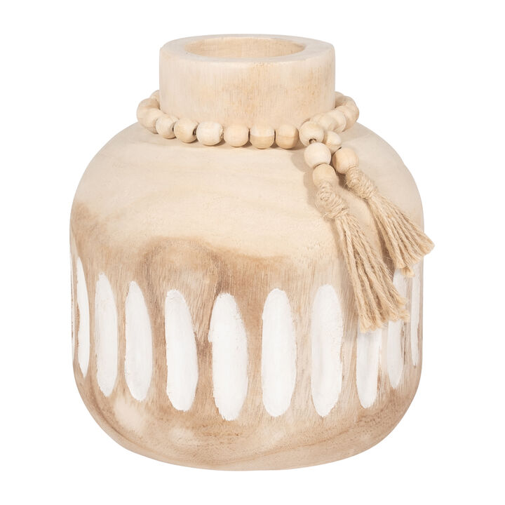 Wood, 8" Round Ridged Vase
