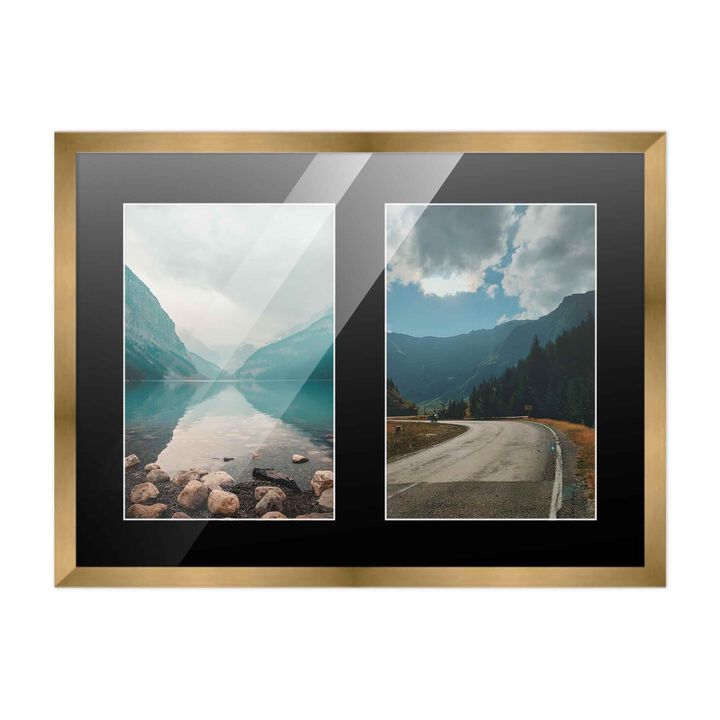 8x10 Wood Collage Frame with Black Mat for 2 4x6 Pictures