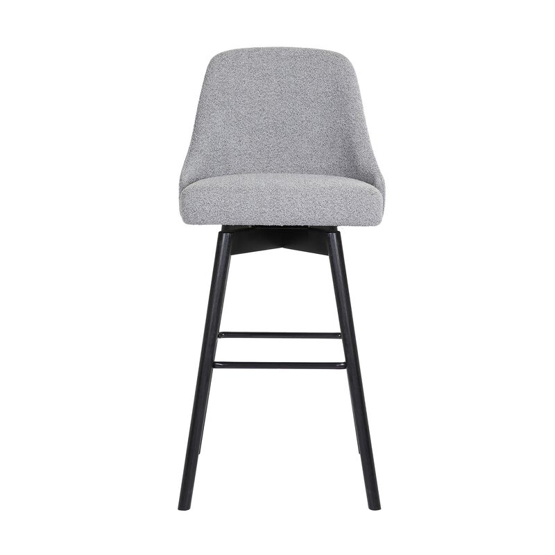 Sean 30 Inch Barstool Chair, Parson Style, Swivel, Light Gray Fabric, Black - Benzara