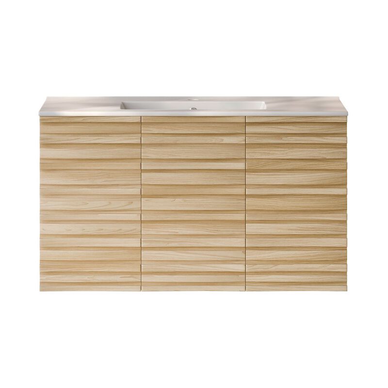 Cascade 36" Wall-Mounted Bathroom Vanity in Natural Oak with Sink Top image number 0
