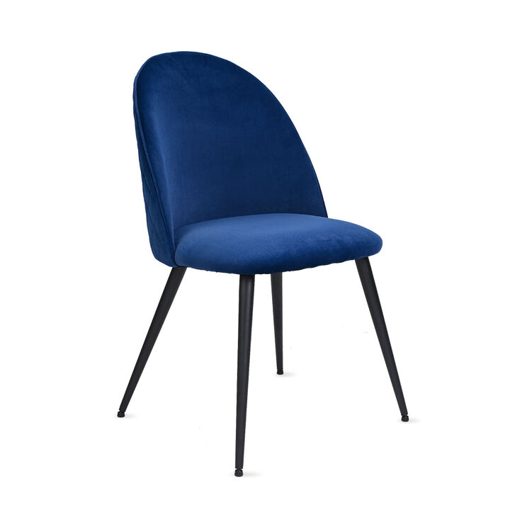 Dining Chair, Navy Blue Velvet, Metal Black legs, Set of 4 Side Chairs