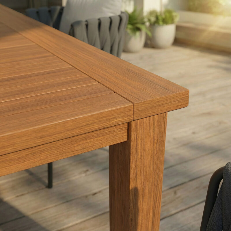 FUFU&GAGA 81'' Long Weather-Resistant Outdoor Dining Table with HDPE Top and Umbrella Hole in Wood-Grain Finish 33''W x 30''H image number 6