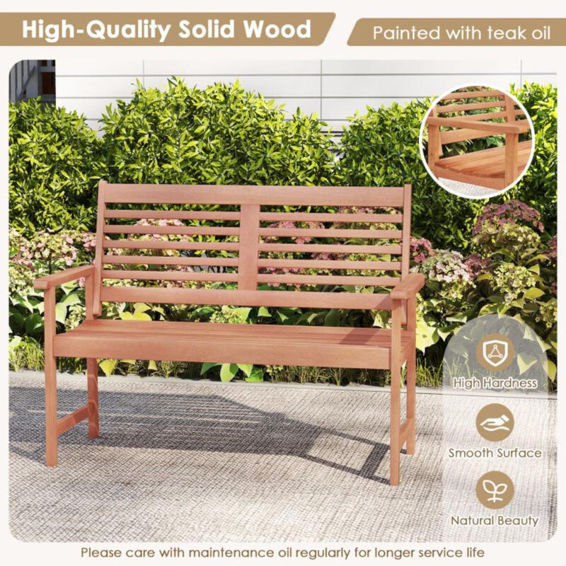 Hivvago Patio Solid Wood Loveseat Outdoor 2-Seat Bench with Inclined Backrest and Slatted Seat