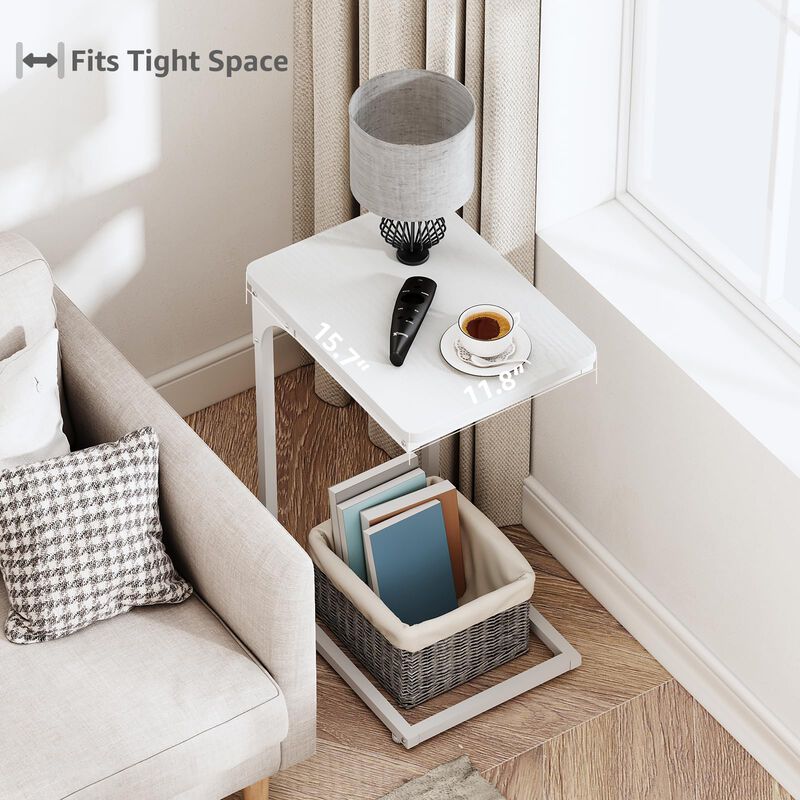 QEEIG C Table Side Table Set of 2 Living Room Sets C Shaped Couch Tray End Tables Modern, White (017-30-002WW) image number 1